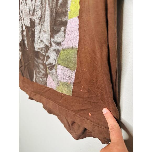 DAYDREAMER Women's Chocolate Brown Kurt Cobain Checkered Top T-Shirt One Size - Picture 6 of 9